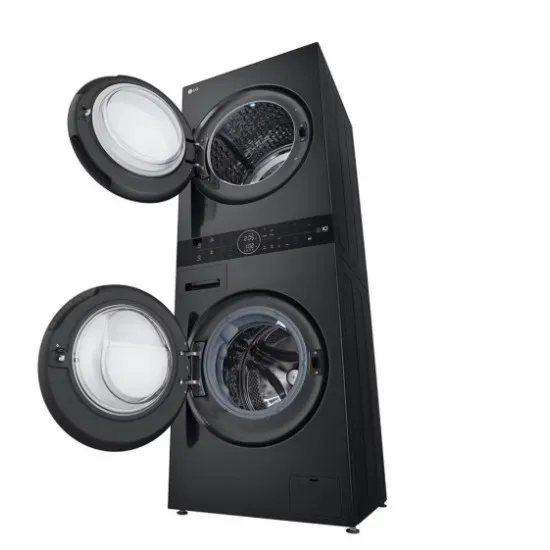 LG WT1210BBF WashTower™ elöltöltős mosógép és hőszivattyús szárítógép egybeépítve, Direct Drive inverter motor, 12/10 kg, WIFI, 60x66x165.5 cm, fekete acél szín 