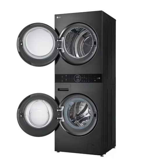 LG WT1210BBF WashTower™ elöltöltős mosógép és hőszivattyús szárítógép egybeépítve, Direct Drive inverter motor, 12/10 kg, WIFI, 60x66x165.5 cm, fekete acél szín 