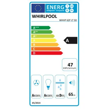 Whirlpool WHVP 62F LT SD beépíthető falra szerelhető döntött kürtös konyhai elszívó, LED világítás, 59.8x19.2x71 cm, ezüst szín 