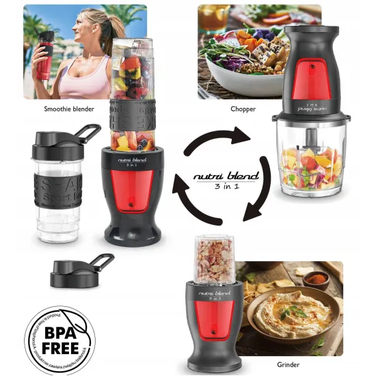 Kalorik BLS 1500 BR multifunkciós nutri blend turmix 3az1ben, 300W, piros 