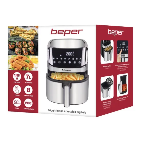 Beper P101FRI070 forrólevegős sütő, Air Fryer, 1700W, 7L, inox 