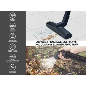 Beper P202ASP300 száraz és nedves porszívó, 1000W, ezüst-fekete 