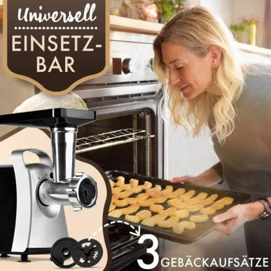 Clatronic FW 3803 húsdaráló, 1000W, fekete/ezüst, 3 fém darálótárcsa finom, normál és durva kezeléshez, 3 mm, 5 mm, 7 mm