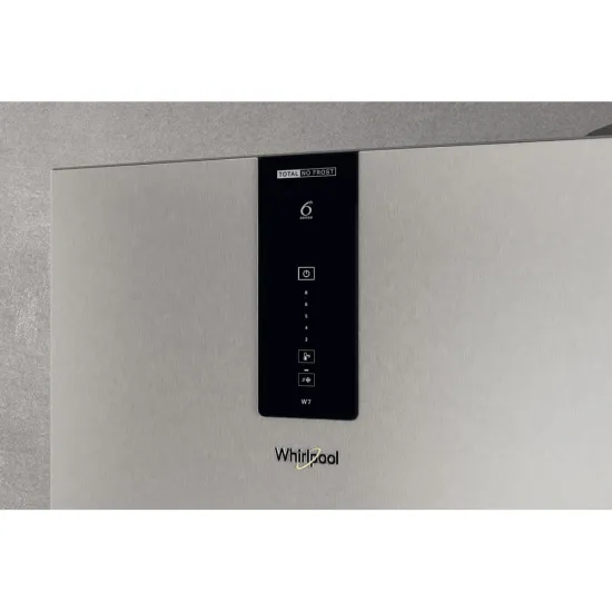 Whirlpool W7X 82O OX Total No Frost alulfagyasztós kombinált hűtőszekrény, Zen Inverter Kompresszor, 231/104L, 59.6x67.8x191.2 cm, optic inox