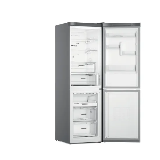 Whirlpool W7X 82O OX Total No Frost alulfagyasztós kombinált hűtőszekrény, Zen Inverter Kompresszor, 231/104L, 59.6x67.8x191.2 cm, optic inox