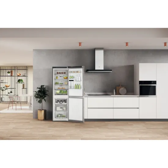 Whirlpool W7X 82O OX Total No Frost alulfagyasztós kombinált hűtőszekrény, Zen Inverter Kompresszor, 231/104L, 59.6x67.8x191.2 cm, optic inox