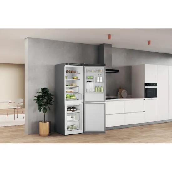 Whirlpool W7X 82O OX Total No Frost alulfagyasztós kombinált hűtőszekrény, Zen Inverter Kompresszor, 231/104L, 59.6x67.8x191.2 cm, optic inox