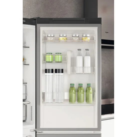 Whirlpool W7X 82O OX Total No Frost alulfagyasztós kombinált hűtőszekrény, Zen Inverter Kompresszor, 231/104L, 59.6x67.8x191.2 cm, optic inox