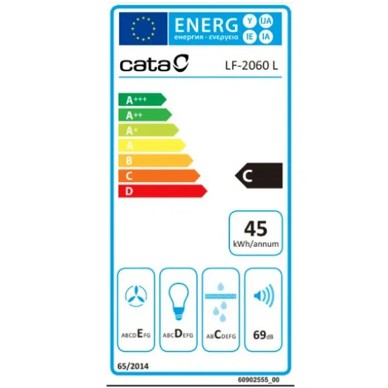 Cata LF-2060 WH/L fehér 60cm konyhai elszívó mosható fém zsírszűrővel ,300/195m3/h LF2060WH