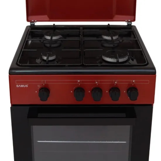 Samus SM566APGS gázpalackos gáztűzhely 50X55,5X86cm, 4 gázégős, Borgundy/Fekete szín, a gázpalack nem tartozéka a tűzhelynek