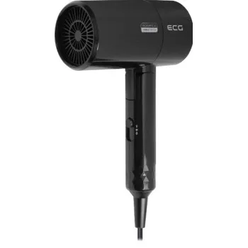 ECG Modifica Nera hajszárító, 1600W, fényes fekete, ionizáló funkció, praktikus összecsukható fogantyú