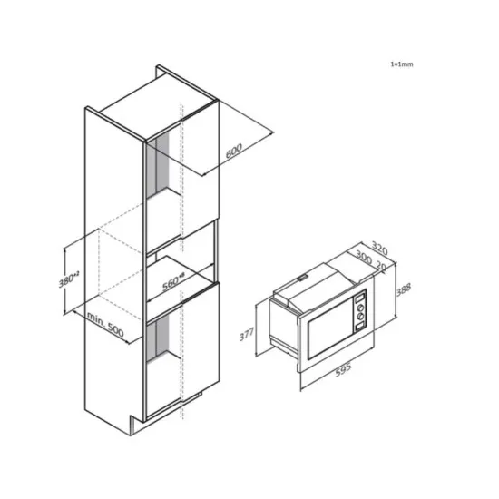 Candy CA38FMW8NB beépíthető mikrohullámú sütő, 17L, 1000W, 59.4x31.95x38.2 cm 