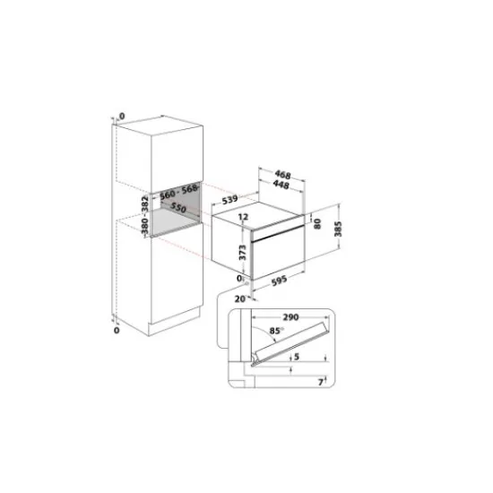 Whirlpool WMD44MB beépíthető mikrohullámú sütő, 1000W, 31L, 59.5x46.8x38.5 cm 
