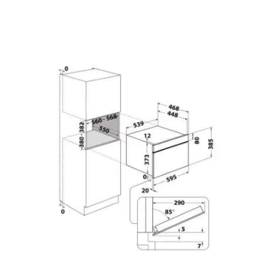Whirlpool WMD44MX beépíthető mikrohullámú sütő, 1000W, 31L, 59.5x46.8x38.5 cm, inox