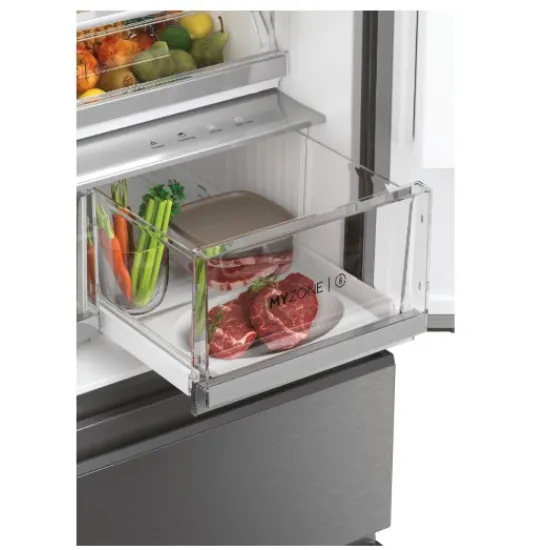 Haier HFW7819EWMP Total No Frost side by side hűtőszekrény francia ajtós kialakítással, 356/181L, Dual Inverter Kompresszor, Wifi, 83x66.9x192.5 cm, platina inox 