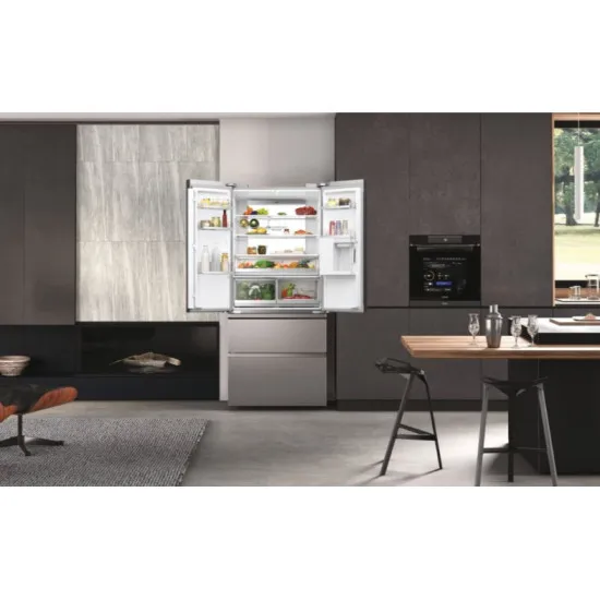Haier HFW7819EWMP Total No Frost side by side hűtőszekrény francia ajtós kialakítással, 356/181L, Dual Inverter Kompresszor, Wifi, 83x66.9x192.5 cm, platina inox 