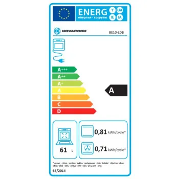 Novacook BE10-LDB beépíthető sütő 10féle sütési funkcióval, 59.4x58.9x59.5 cm, fekete