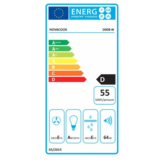 Novacook D008 WHITE beépíthető kihúzható konyhai elszívó, 59.5x30x17.6 cm, fehér és fekete szín 