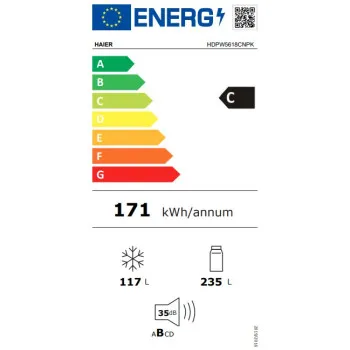 Haier HDPW5618CNPK No Frost alulfagyasztós kombinált hűtőszekrény, 235/117L, Wifi, 59.5x66.7x185 cm, ezüst szín 