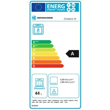 Novacook F5S40G2W gáztűzhely sütő alsó-felső külön kapcsolható gázrózsa a sütőben, szikragyújtás, sütővilágítás, 50x55x87 cm 