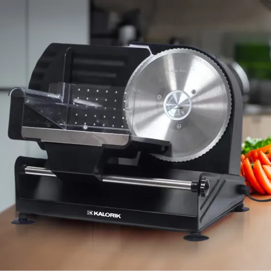 Kalorik AS2000BK fém metál fekete szeletelőgép  2db cserélhető rozsdamentes acél vágópengével, 220W