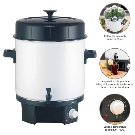 Clatronic EKA3338 befőzőgép fehér 25L 1800W tartósító főzőedény