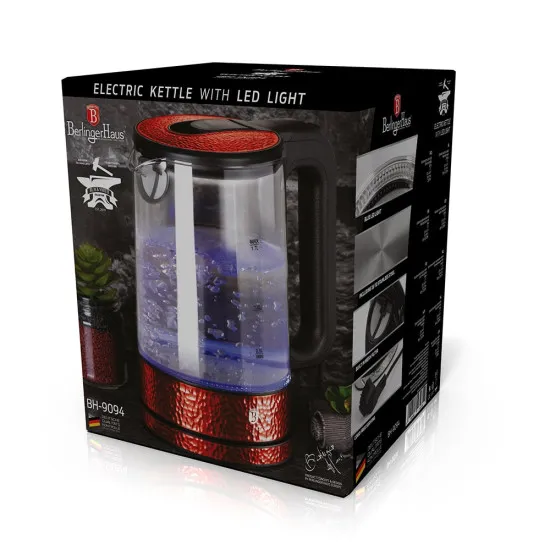 Berlinger Haus BH/9094 üveg vízforraló, 1.7L, 2200W, burgundi szín 