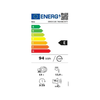 Beko DIN35320 teljesen beépíthető mosogatógép, 13 terítékes, 59.8x55x81.8 cm 