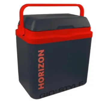 GioStyle 1201004 elektromos hűtőtáska, 26 literes, piros, 230V AC hálózati vagy 12V DC járműves tápkábellel, Horizon