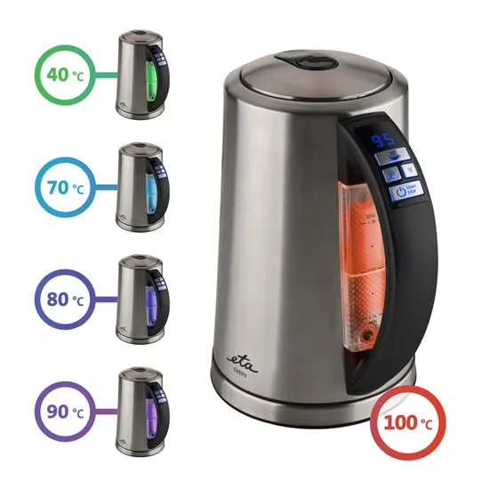 Eta 359790000 vízforraló, 2200W, 1.5L, Strix biztonsági rendszer, vízhőmérséklet szabályozás, LED kijelző háttérvilágítással, inox