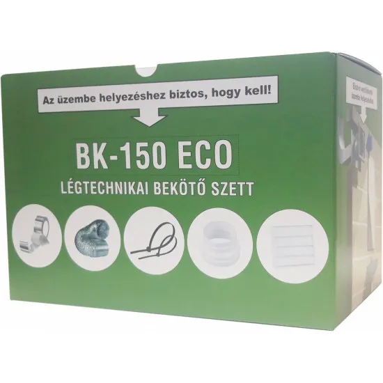Cata BK150ECO bekötő szett 3 méteres 150mm átmérőjű egyrétegű flexibilis ALU cső, 2db rögzítő bilincs, 2db légtechnikai rögzítő szalag, 1db zsalusrács, 1db hengeres szűkítő