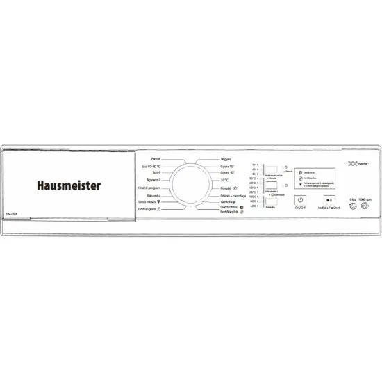Hausmeister HM2604 keskeny elöltöltős mosógép, MAGYAR kezelőpanellel, INVERTER MOTOR 44cm mély, 60x44x85cm 