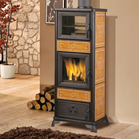 Edilkamin Dafne Forno sütős kandalló, kerámia borítással, bőr színű 7.2 kW, acélszerkezettel és öntvény égéstérrel