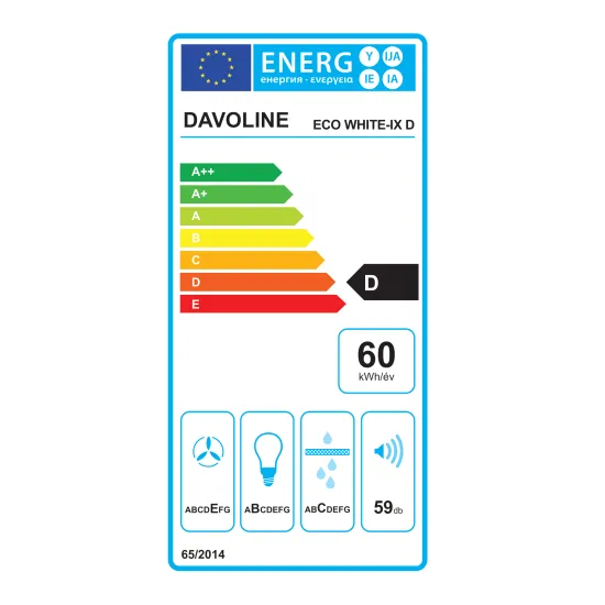 Davoline ECO WHITE IX 60 D beépíthető kihúzható 60cm inox/ fehér konyhai elszívó
