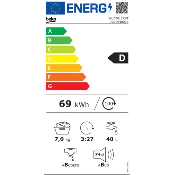 Beko WUE7612XST keskeny elöltöltős mosógép 49 cm mély, 7kg, D energiaosztály,gőz technologia 