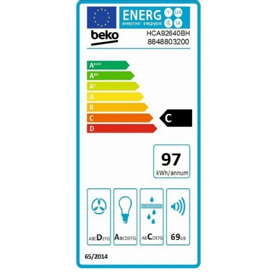 Beko HCA92640BH ferdesíkú kürtős konyhai elszívó 90cm