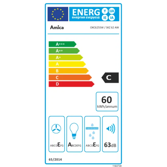 Amica OKC625SW ferdesikú döntött kürtös konyhai elszívó 60cm széles fehér üveg 