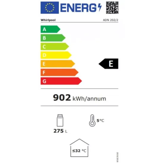 Whirlpool ADN 202/2 üvegajtós hűtőszekrény, 275L