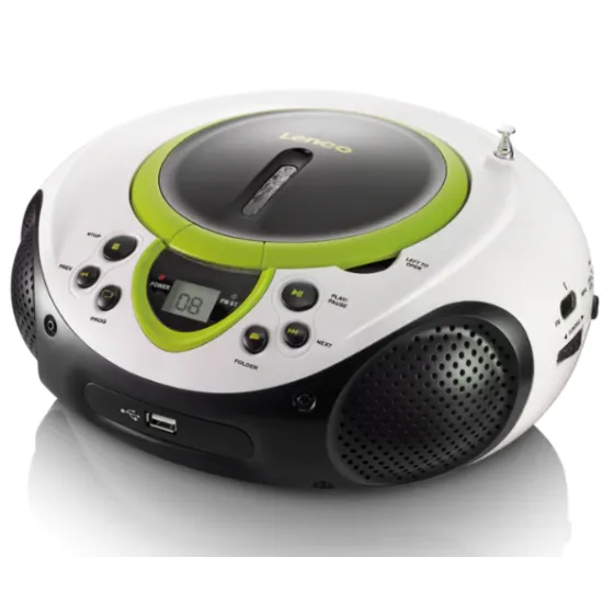 Lenco SCD-38 USB hordozható FM rádió CD és USB lejátszóval zöld/fehér 