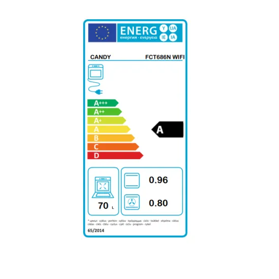 Candy FCT686N WIFI fekete beépíthető multifunkciós pirolitikus sütő, Pizza sütő funkcióval, 70L, D energiaosztály,59.5x56.8x59.5cm