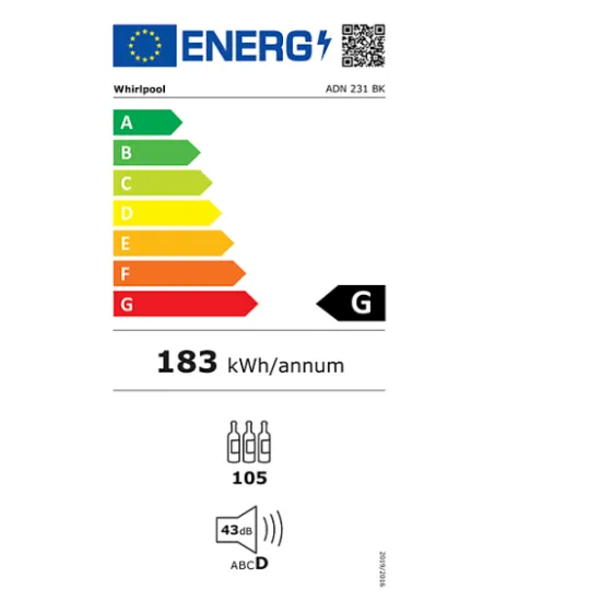 Whirlpool ADN 231 BK borhűtő fekete, 173cm ,105 palackos