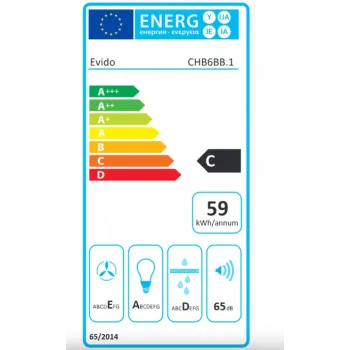 Evido FADE 60GB felsőszekrénybe építhető konyhai elszívó,fekete üveg,CHB6BB.2,aluminium zsírszűrővel