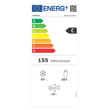 Gorenje NRK619CABXL4 No Frost Plus alulfagyasztós kombinált hűtőszekrény,207/97L, 59.5x59x186 cm, fekete 