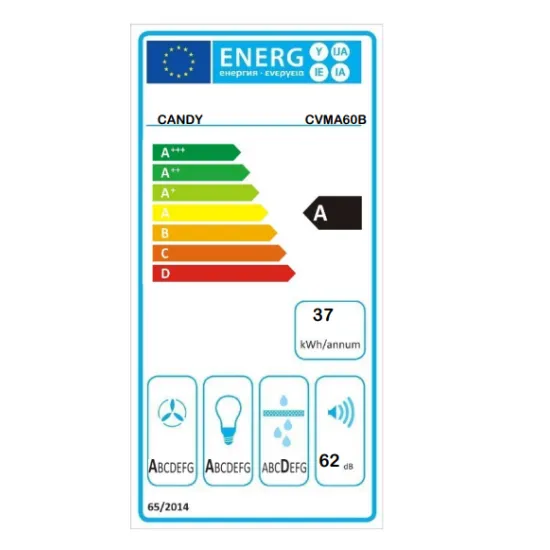 Candy CVMA60B beépíthető falra szerelhető döntött kürtös konyhai elszívó, 60cm széles, LED világítás