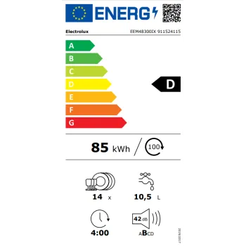 Electrolux EEM48300IX beépíthető mosogatógép, 14 terítékes, automatikus ajtónyitás, 3 kosár, inverter motor, 59.6x57.5x81.8 cm, inox 