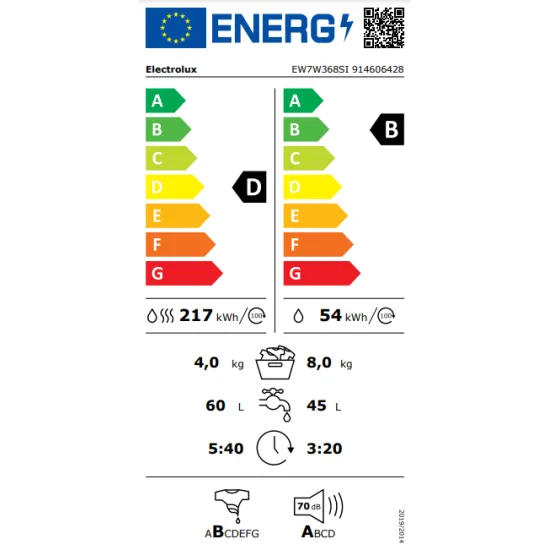 Electrolux EW7W368SI PerfectCare 700  teljesen beépíthető kondenzációs mosó-szárítógép, Ökoinverter,8/4kg, 59.6x55.3x81.9 cm 