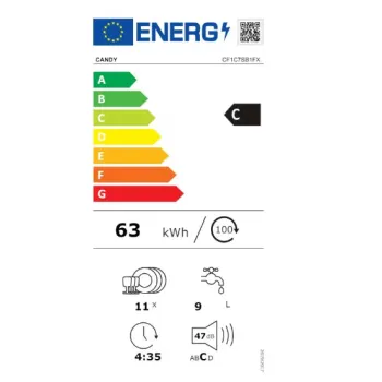 Candy CF1C7SB1FX keskeny mosogatógép, 11 terítékes, WIFI, inverter motor, 3kosár, automatikus ajtónyitás, 44.8x60.5x84.6 cm, inox 