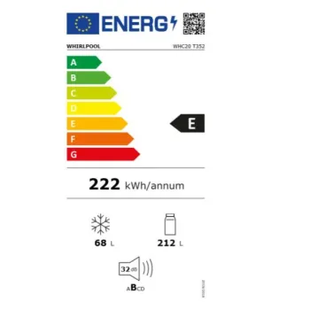 Whirlpool WHC20 T352 Total No Frost beépíthető alulfagyasztós kombinált hűtőszekrény, 212/68L, 54x54.5x193.5 cm 