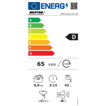 MPM-5610-PV-38 elöltöltős mosógép 6kg, 60x50x85 cm 