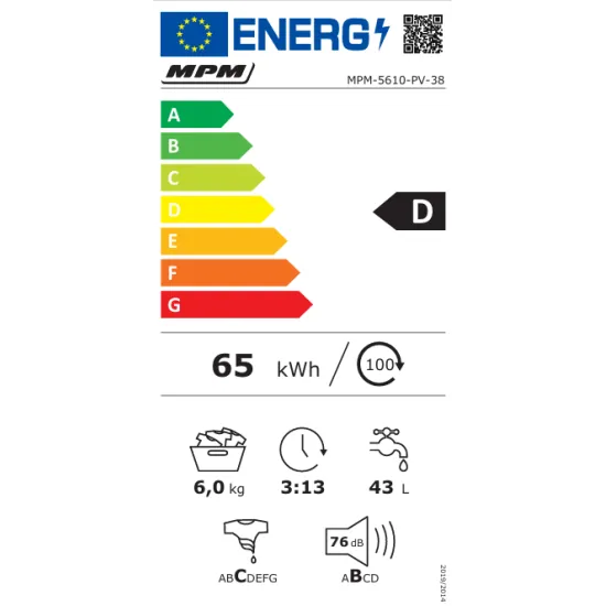 MPM-5610-PV-38 elöltöltős mosógép 6kg, 60x50x85 cm 